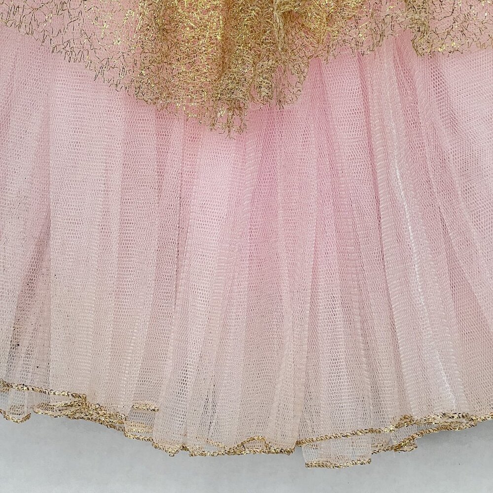 Petal Pink Princess Leo Gold Floral Lace Tule Dance Tutu, Flutter Sleeves‎ Sz XL - Picture 4 of 6
